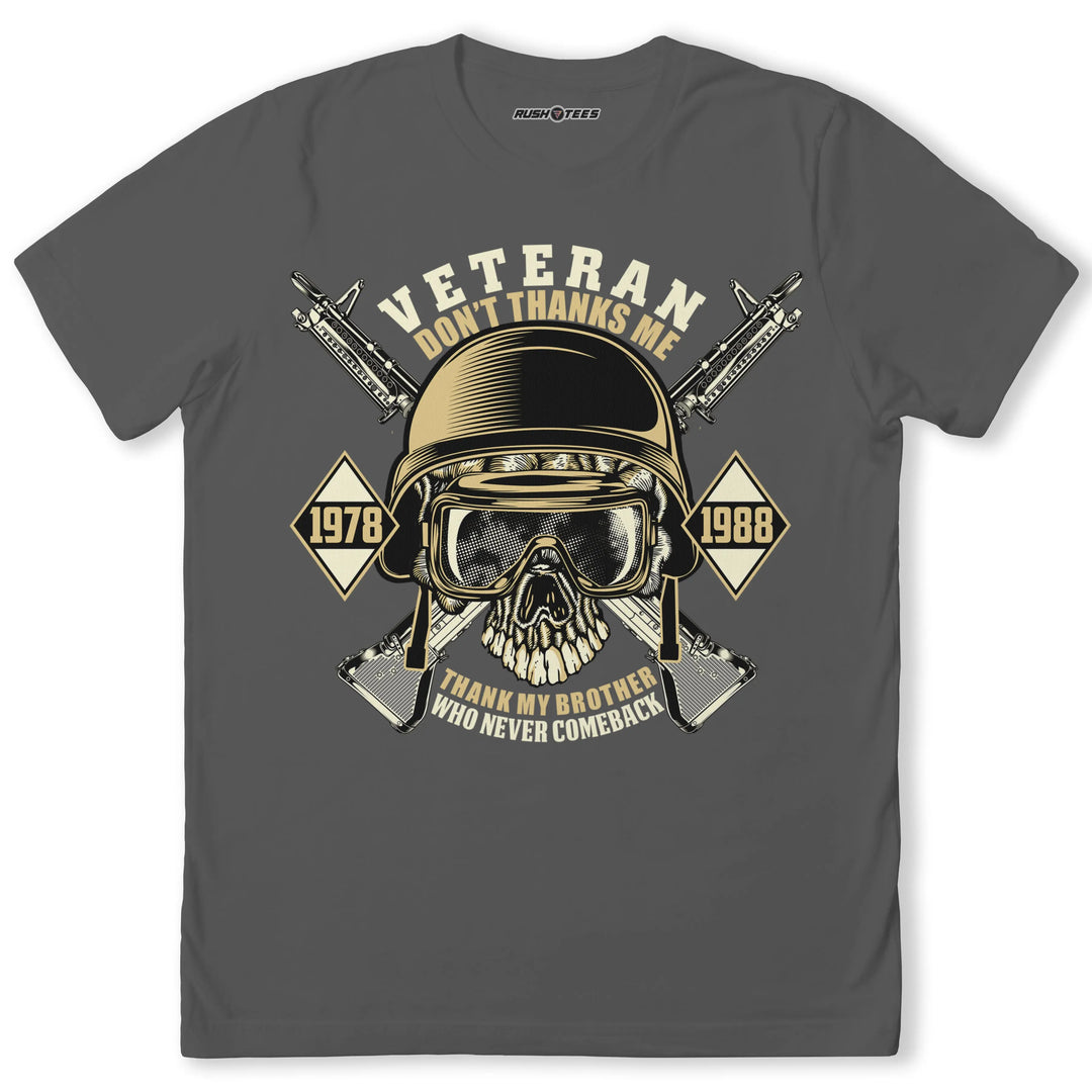 Army Skull Illustration t-shirt featuring military skull wearing helmet and goggles with crossed rifles, honoring veterans.