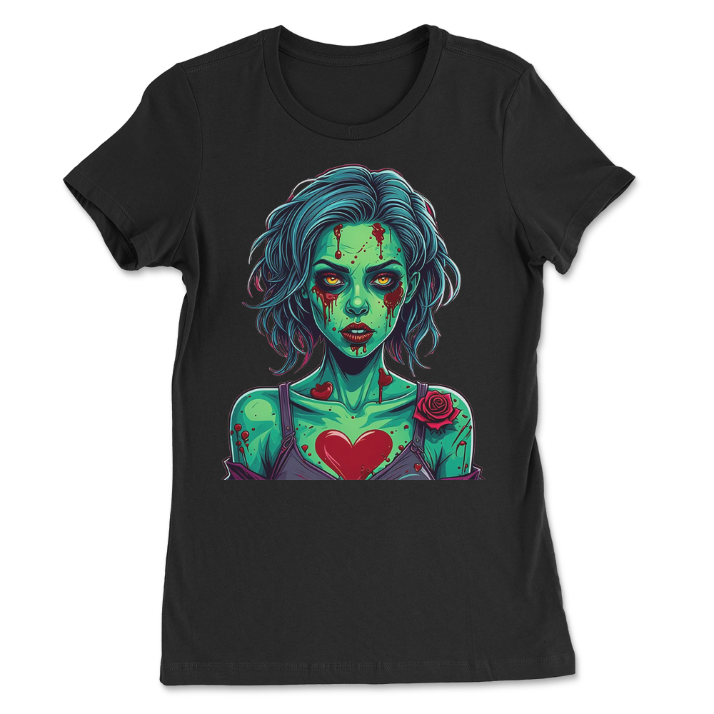 Zombie Girl with Heart Tattoo Womens T-Shirt