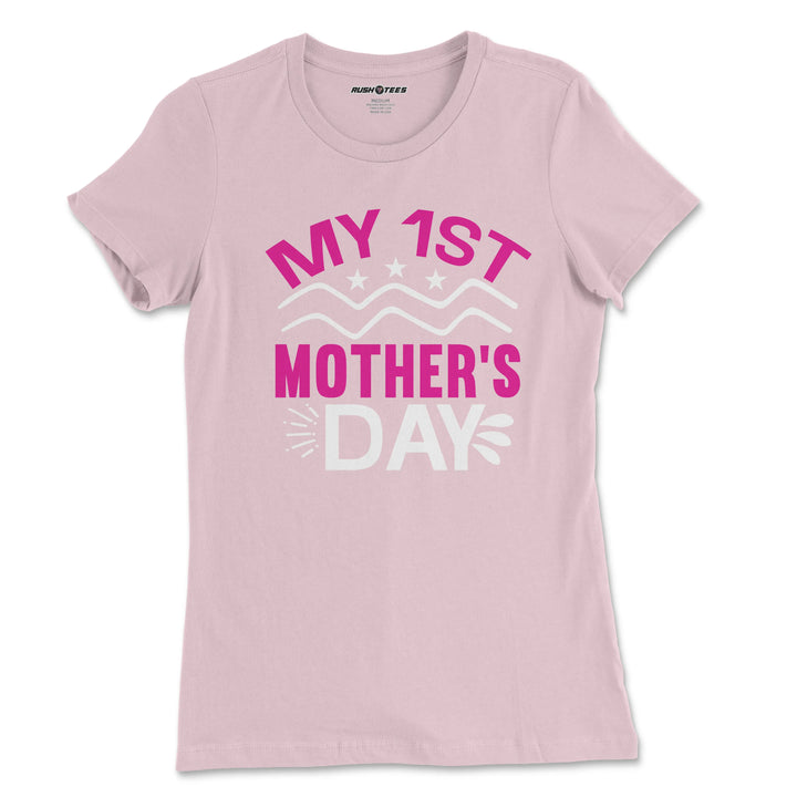My 1st Mother's Day t-shirt in pastel pink with vibrant graphic lettering, perfect gift for new moms.