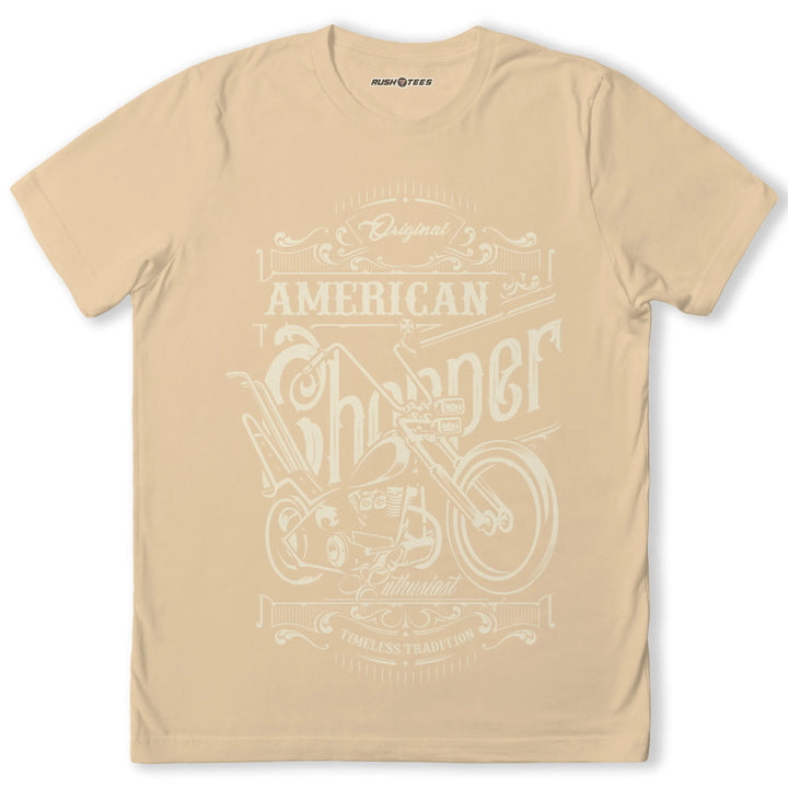 Vintage American Chopper t-shirt with biker graphic, showcasing 'Original American Chopper Enthusiast' in stylish design.