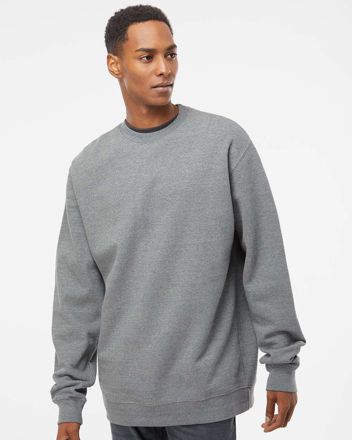 Unisex fitted crewneck sweatshirt in gray, featuring a soft feel for custom clothing and personalized apparel design.