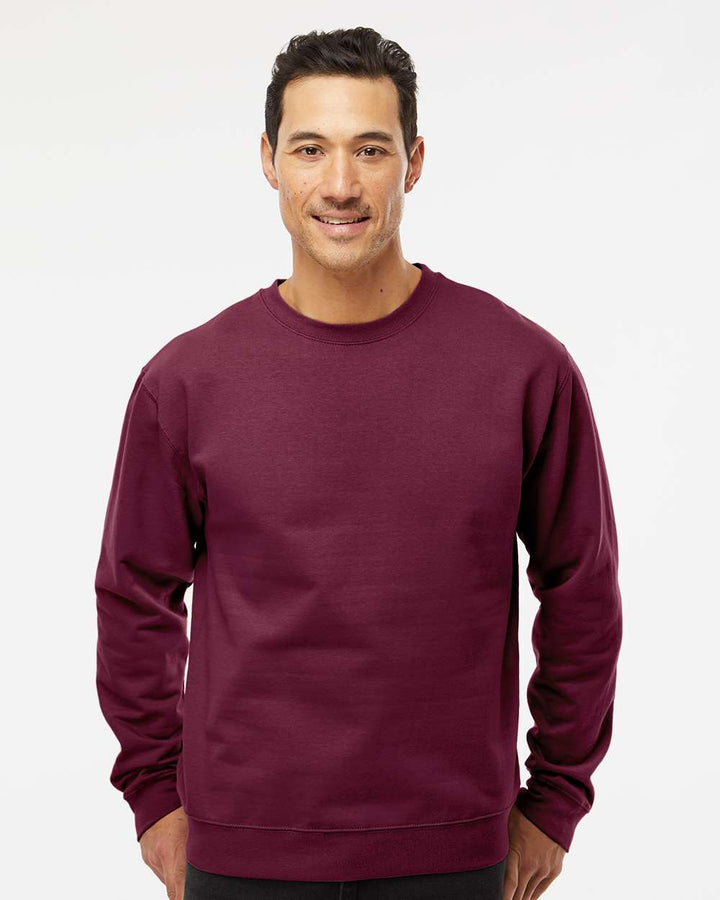 Unisex crewneck sweatshirt in burgundy, showcasing soft fabric and perfect for customization with your own design.