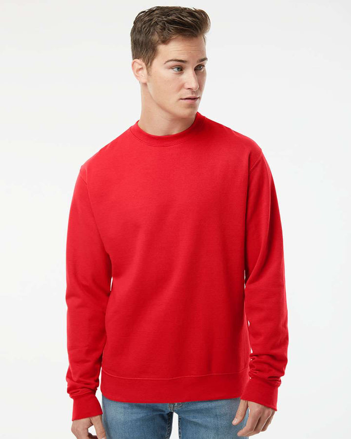 Red unisex crewneck sweatshirt with a soft feel, designed for custom printing and personalization.