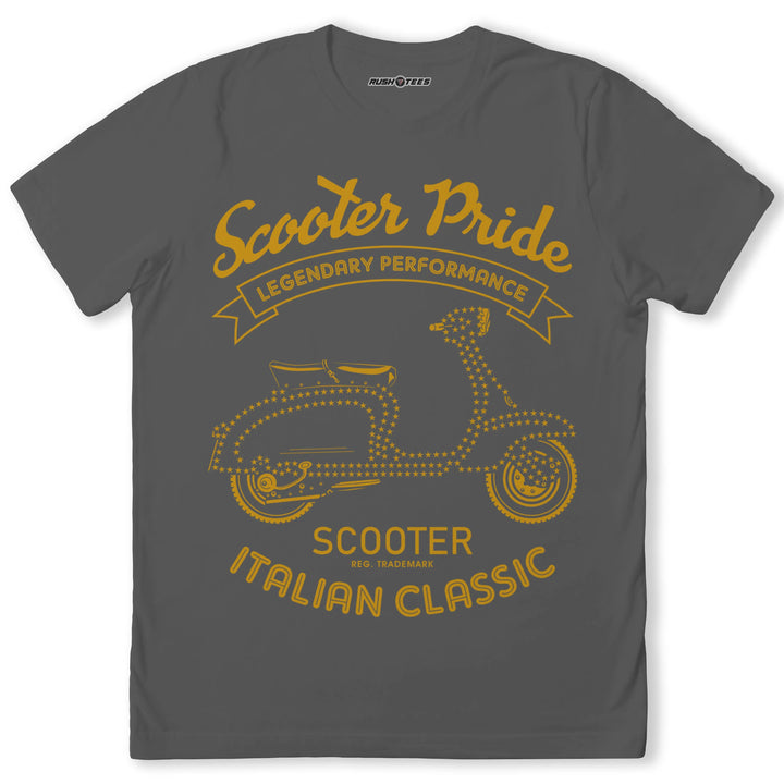 Vintage-inspired Scooter Pride T-shirt celebrating Italian classic scooters, featuring bold graphic design and comfortable fit.