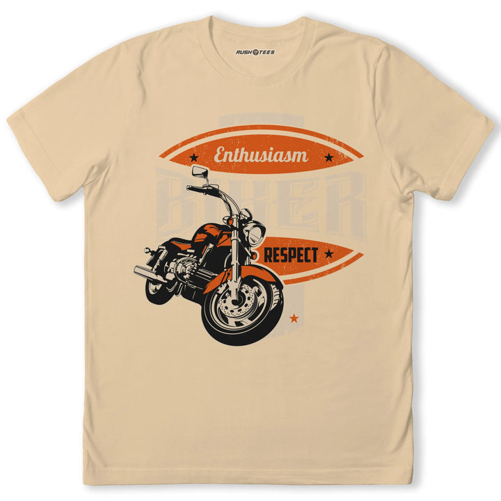 Enthusiasm Biker graphic tee featuring a motorcycle design, perfect for biker enthusiasts and vintage fashion lovers.